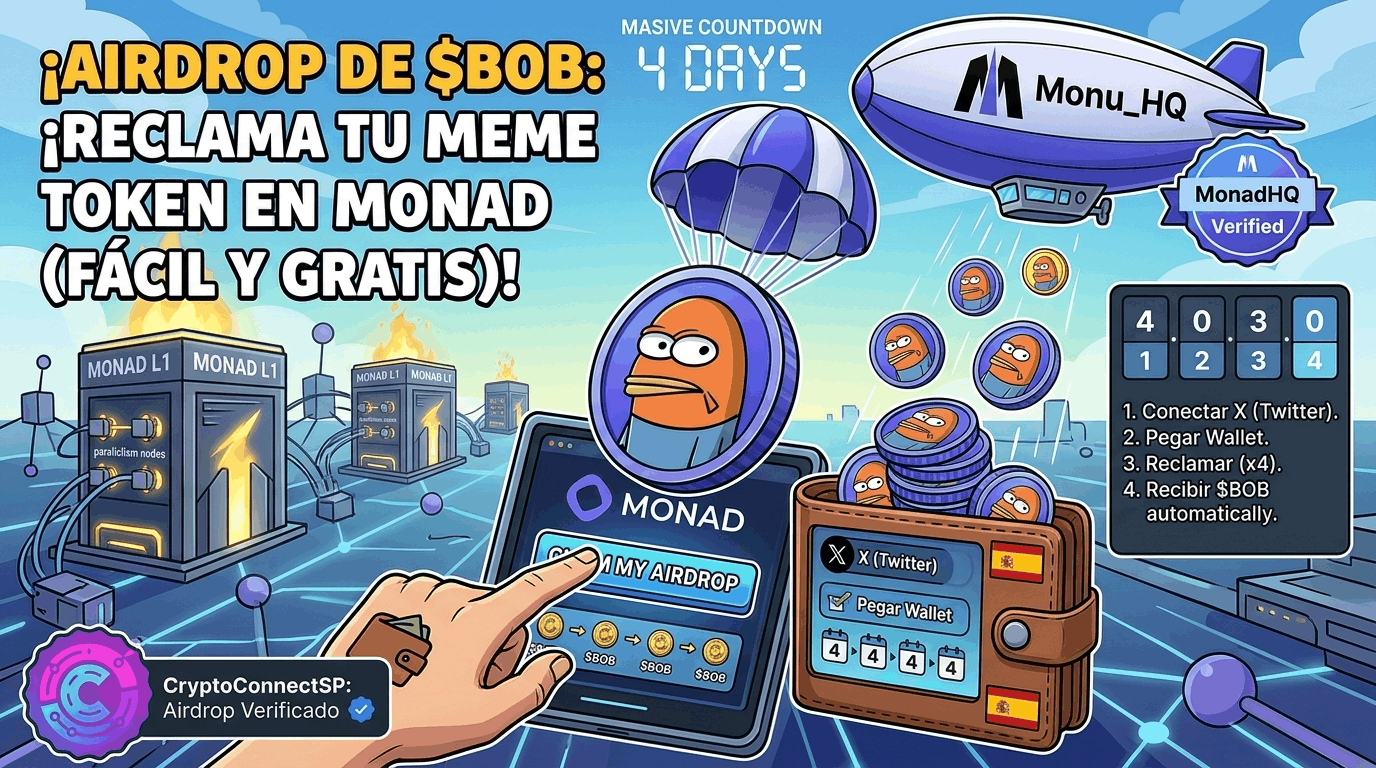 ¡Airdrop Fácil de $BOB en Monad! Solo 4 días y menos de 1 minuto al día | CRYPTOCONNECT BLOG